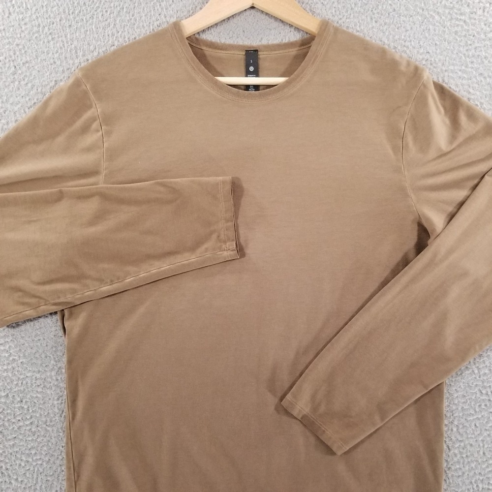 Lululemon Fundamental Tee LS Shirt Mens Small Brown Stretch Performance Athletic